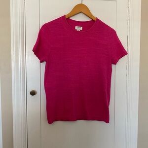 J Crew Factory short sleeved, linen blend, hot pink shirt